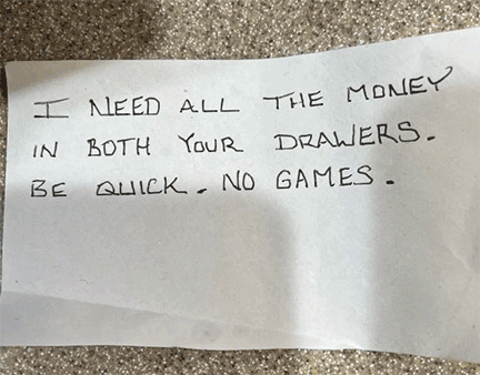 Bank Robbery note