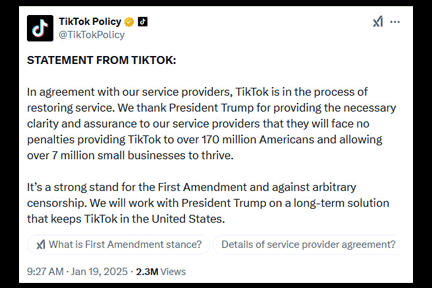 Update: TikTok is Back